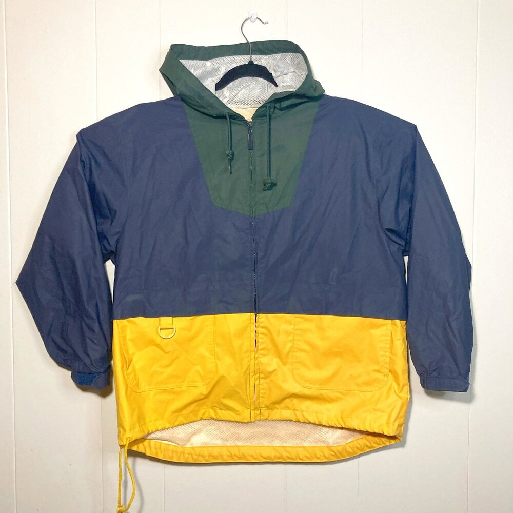 London Fog ( Yellow Green Blue ) Rain Jacket with Pockets Size L Rain Coat